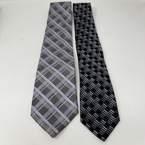 Calvin Klein Ties Mens One Size Gray Purple Plaid Classic Necktie Designer Set 2